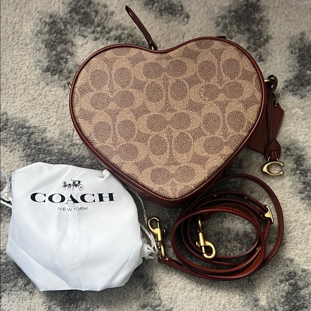 Coach Heart-Shaped Signature Crossbody in Brown with Dark Trim